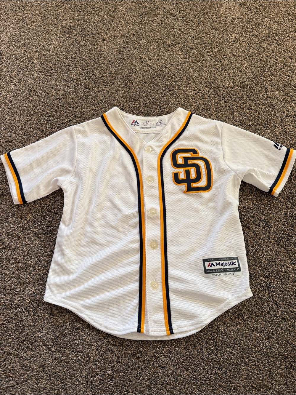 Majestic Kids San Diego Padres White Jersey with Navy & Gold Trim